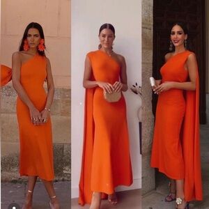 ZARA Orange Off the Shoulder Limited Edition Dress